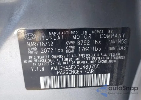 2013 Hyundai Elantra Gls/Limited z USA, uszkodzony, nr VIN KMHDH4AEXDU489755